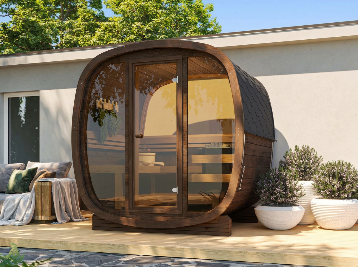 Sauna ogrodowa R-UKU 160 w wykończeniu olejowanym na ciemny brąz
