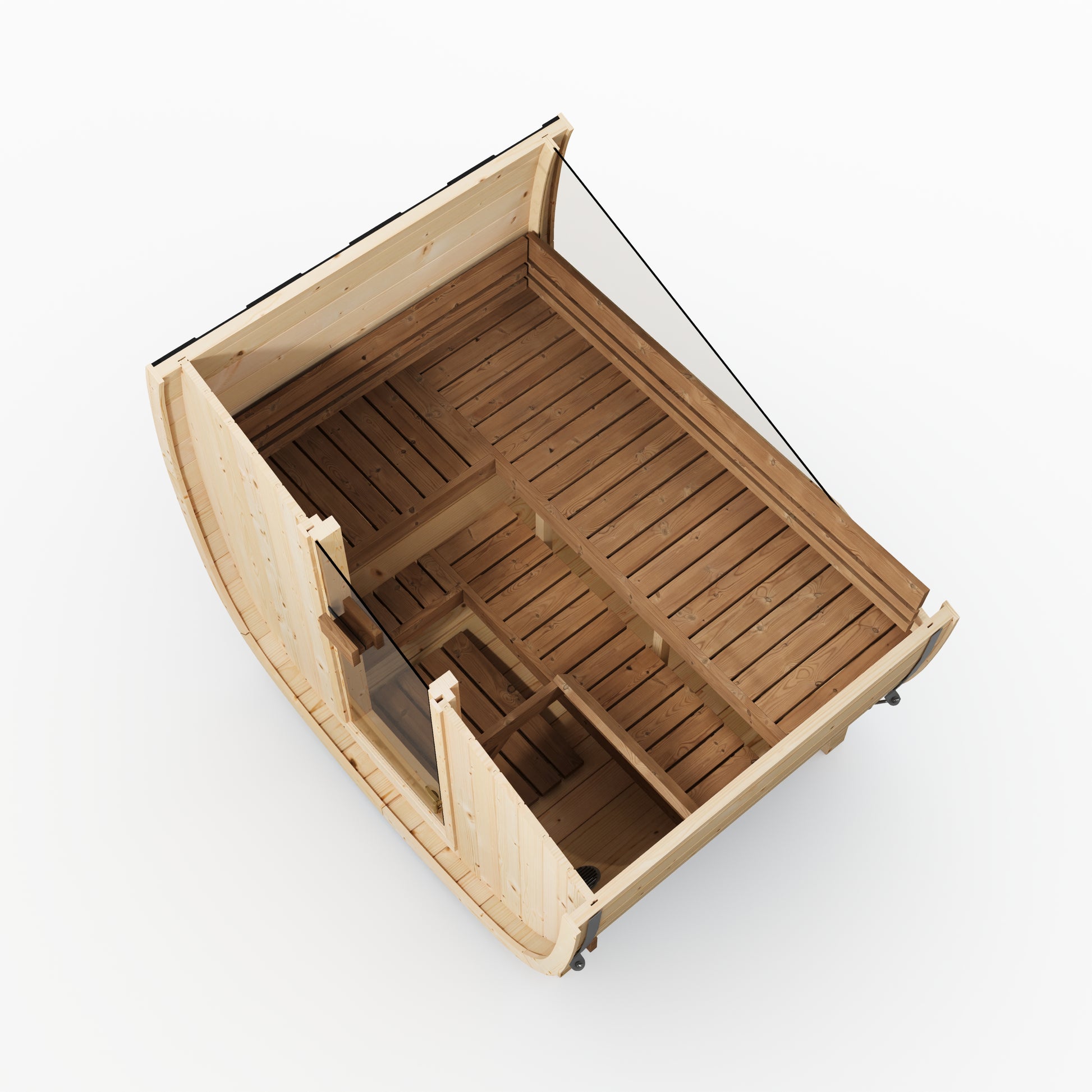 Sauna R-UKU 160 — rozkład ław i leżanek widziany z góry