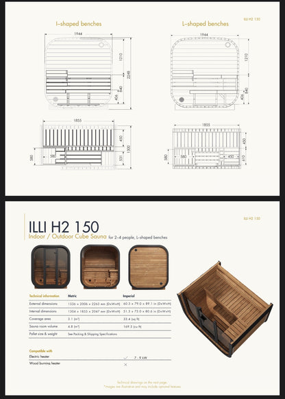 Garden sauna for 4 people with a glazed front R-ILLY
