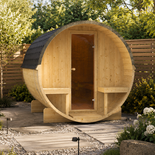 Sauna ogrodowa beczka EDA 280 z fińskiego świerku dla 6-8 osób