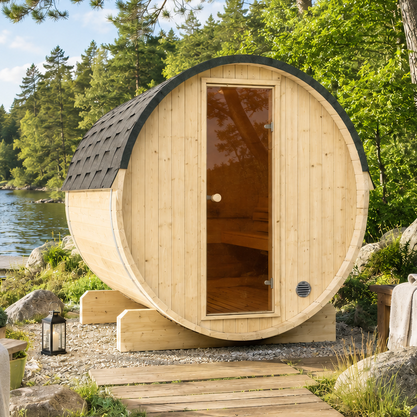 Sauna ogrodowa beczka EDA 160 z fińskiego świerku dla 3-4 osób