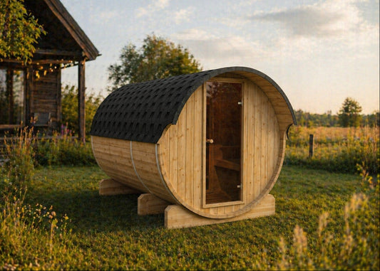 Sauna zewnętrzna ogrodowa beczka EDA 330 dla 6-8 osób