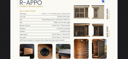 Outdoor garden sauna with shower R-APPO for 4-6 people