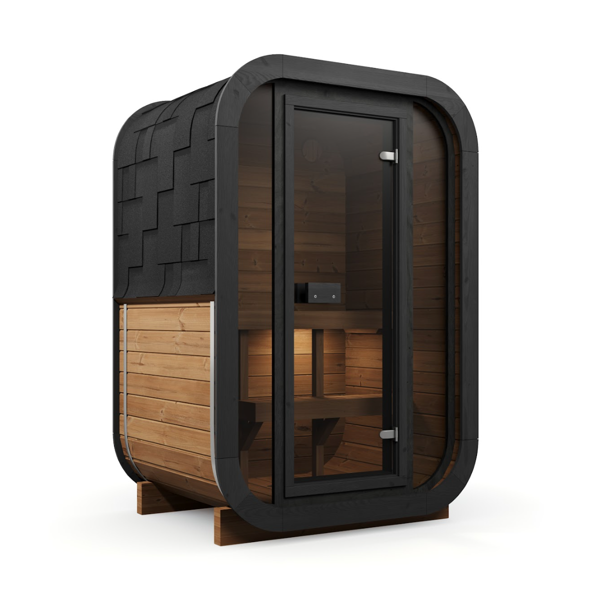 Sauna ogrodowa R-SONIA 130 z piecem WiFi – zestaw PREMIUM dla 1–2 osób (termo sosna)