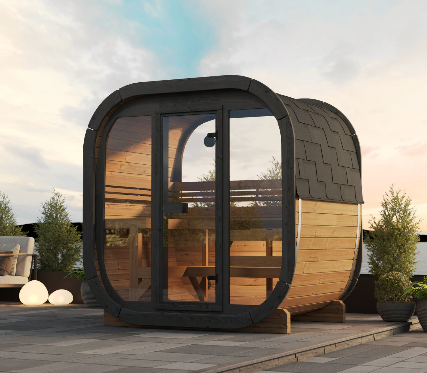 Sauna ogrodowa ICON 160 z piecem WiFi – zestaw SMART dla 3–4 osób (LED)