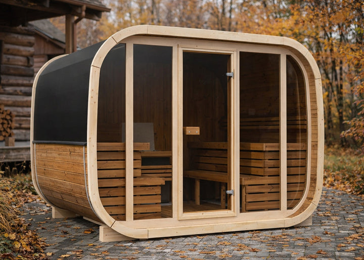 Sauna ogrodowa S-KLAR W1 dla 6-8 osób z panoramicznym przeszkleniem