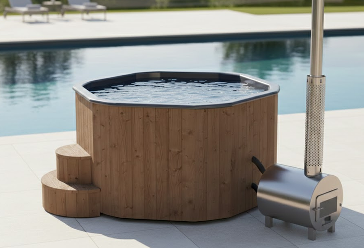 Wanna HEXAGON 180 z piecem i hydromasażem – sześciokątne SPA dla 6 osób
