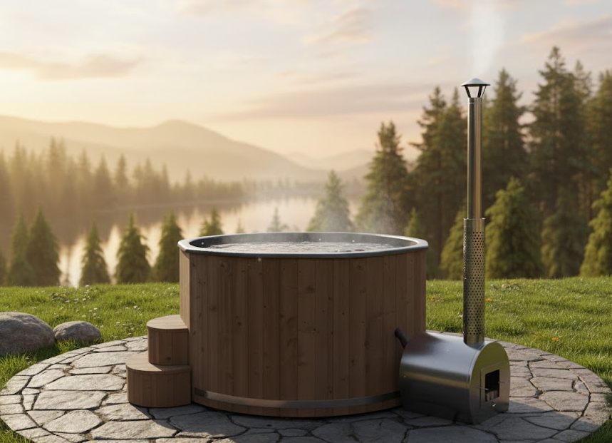 Wanna HEXAGON 180 z piecem i hydromasażem – sześciokątne SPA dla 6 osób