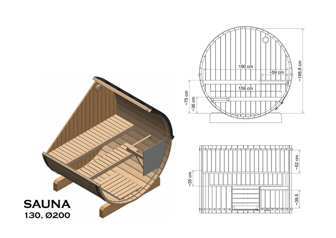 Sauna zewnętrzna ogrodowa beczka EDA 130 dla 2-4 osób