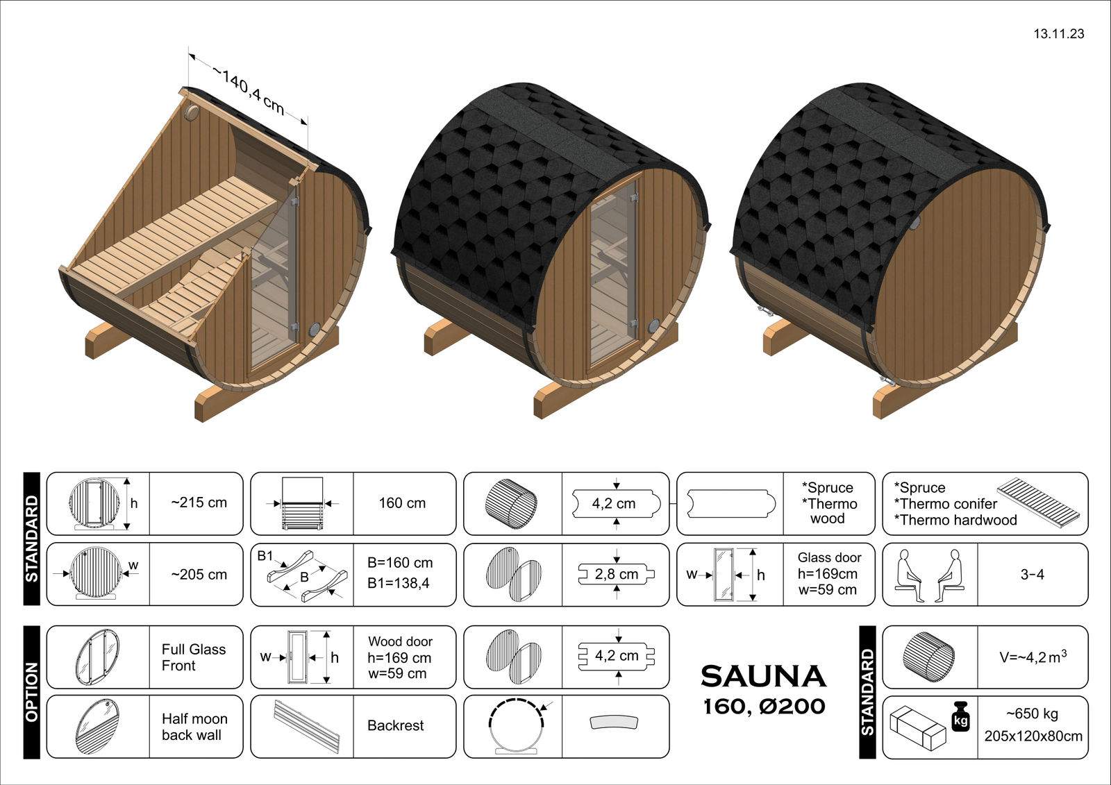 Sauna zewnętrzna ogrodowa beczka EDA 160 dla 3-4 osób
