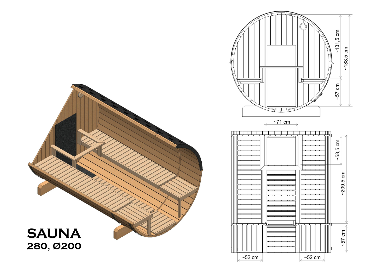 Sauna zewnętrzna ogrodowa beczka EDA 280 dla 6-8 osób