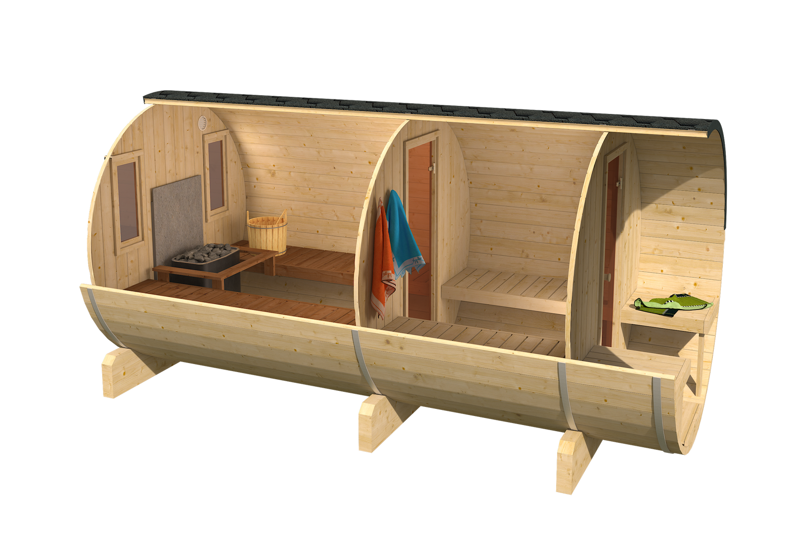 Sauna zewnętrzna ogrodowa beczka EDA 400 dla 6-8 osób