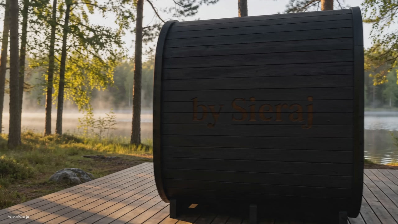 Sauna by Sieraj – wideo czarnej sauny ogrodowej z pełnym przeszkleniem i piecem na drewno