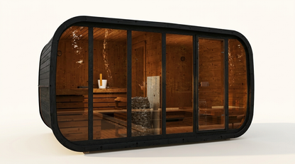 Sauna ogrodowa R-KLAAR W2 by Sieraj — czarna edycja, widok z boku na białym tle