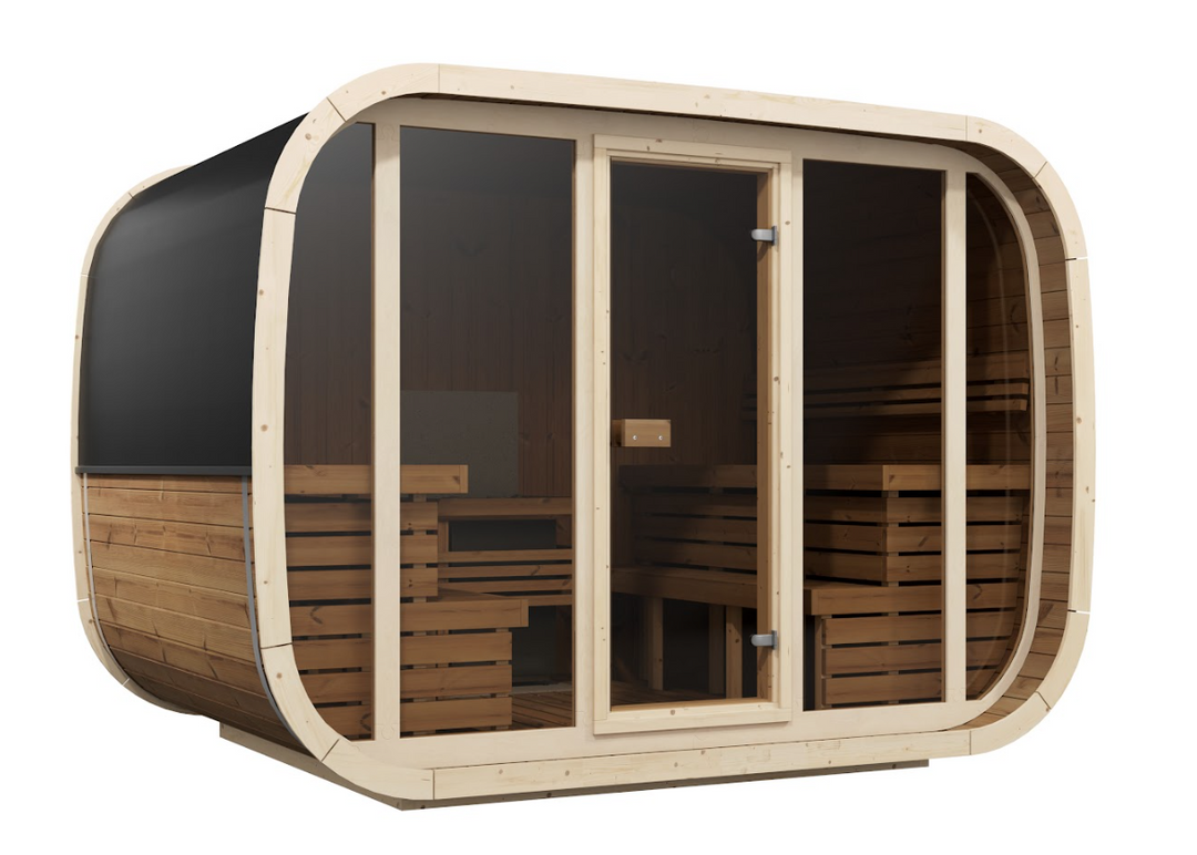 Sauna ogrodowa S-KLAR W1 dla 6-8 osób z panoramicznym przeszkleniem