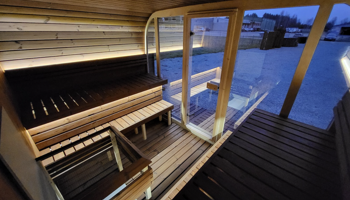 Sauna ogrodowa S-KLAR W1 dla 6-8 osób z panoramicznym przeszkleniem