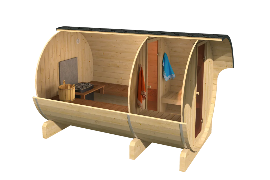 Sauna zewnętrzna ogrodowa beczka EDA 330 dla 6-8 osób